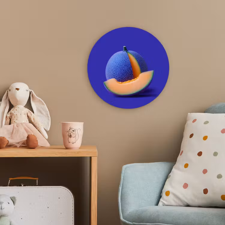 Meloen - Blauw - Oranje - Kunstzinnig Wandcirkel kunststof plaat 5mm dik klein -tsfeer1_kind