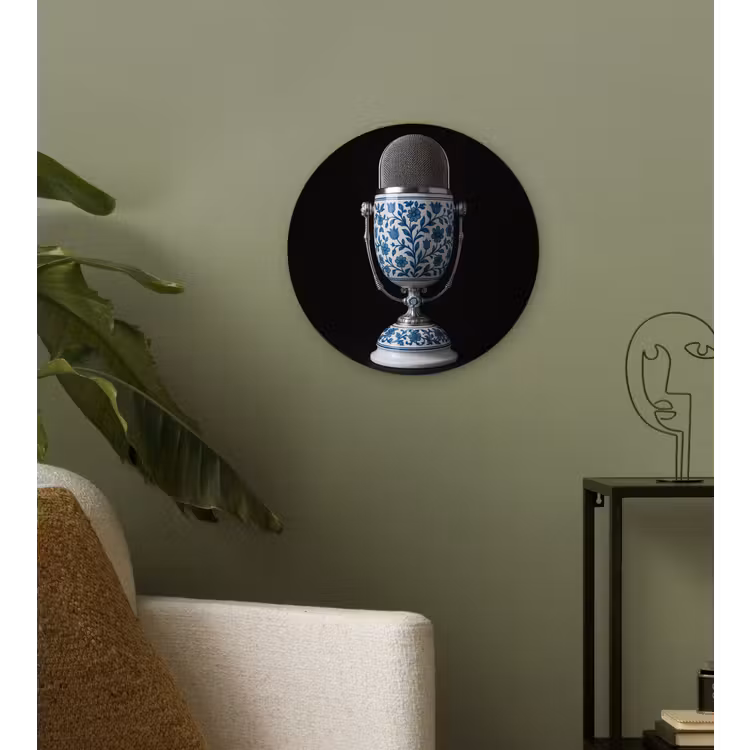 Microfoon - Delfts blauw - Muziek Wandcirkel kunststof plaat 5mm dik klein -sfeer3