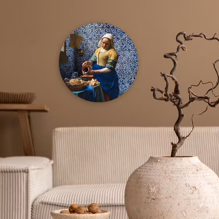 Melkmeisje - Delfts Blauw - Vermeer - Schilderij - Oude meesters Wandcirkel kunststof plaat 5mm dik klein -sfeer1