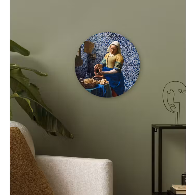 Melkmeisje - Delfts Blauw - Vermeer - Schilderij - Oude meesters Wandcirkel kunststof plaat 5mm dik klein -sfeer3