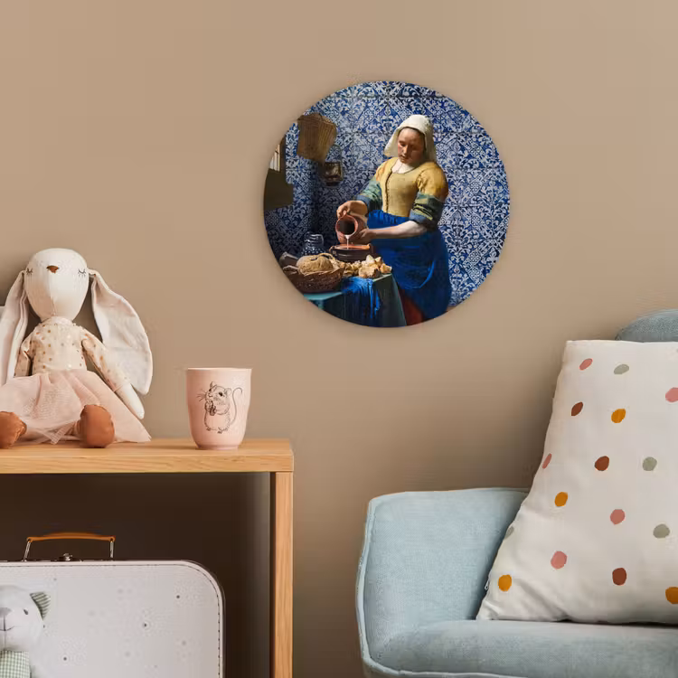 Melkmeisje - Delfts Blauw - Vermeer - Schilderij - Oude meesters Wandcirkel kunststof plaat 5mm dik klein -tsfeer1_kind