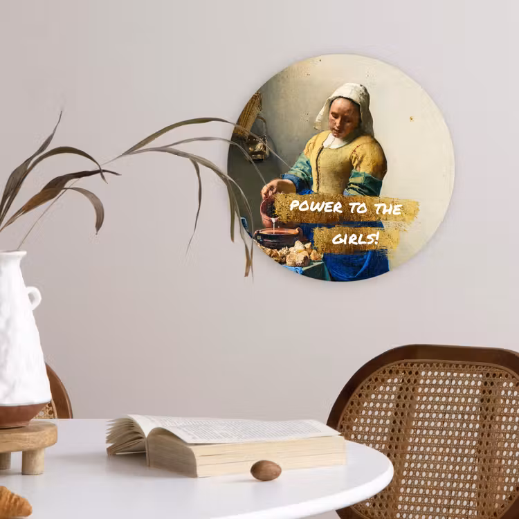 Melkmeisje - Goud - Quotes - Schilderij - Oude meesters Wandcirkel kunststof plaat 5mm dik klein -sfeer4