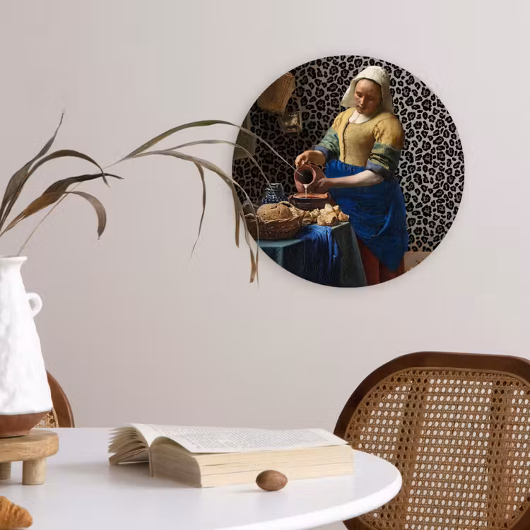 Melkmeisje - Kunst - Panterprint - Vermeer - Schilderij - Oude meesters Wandcirkel kunststof plaat 5mm dik klein -sfeer4