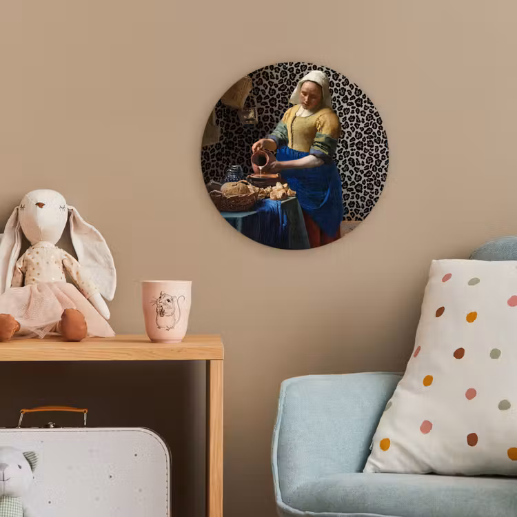 Melkmeisje - Kunst - Panterprint - Vermeer - Schilderij - Oude meesters Wandcirkel kunststof plaat 5mm dik klein -tsfeer1_kind