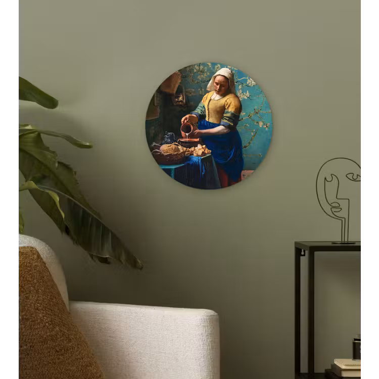 Melkmeisje - Amandelbloesem - Van Gogh - Vermeer - Schilderij - Oude meesters Wandcirkel kunststof plaat 5mm dik klein -sfeer3