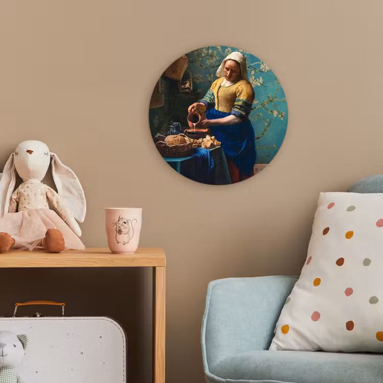 Melkmeisje - Amandelbloesem - Van Gogh - Vermeer - Schilderij - Oude meesters Wandcirkel kunststof plaat 5mm dik klein -tsfeer1_kind