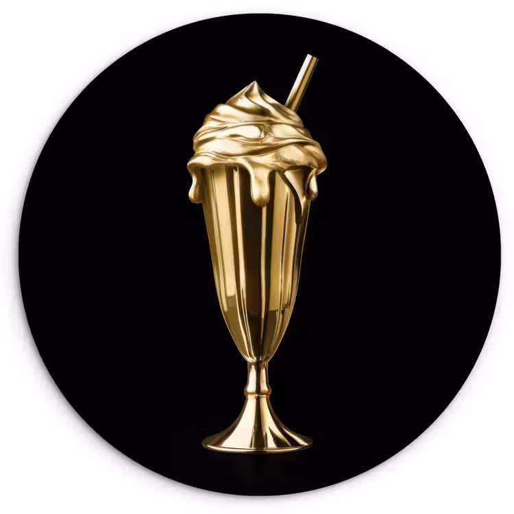 Milkshake - Goud - Drinken - Zwart Wandcirkel kunststof plaat 5mm dik klein -3d