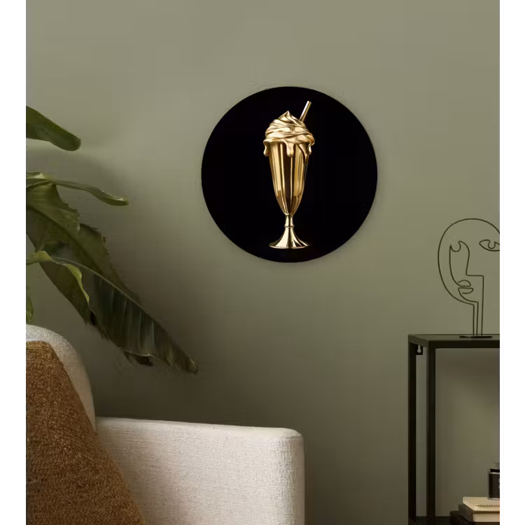 Milkshake - Goud - Drinken - Zwart Wandcirkel kunststof plaat 5mm dik klein -sfeer3