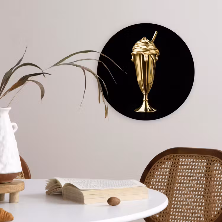 Milkshake - Goud - Drinken - Zwart Wandcirkel kunststof plaat 5mm dik klein -sfeer4