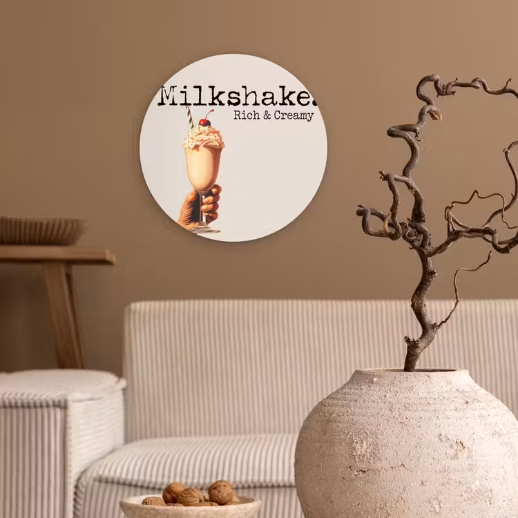 Milkshake - Kers - Rietje Wandcirkel kunststof plaat 5mm dik klein -sfeer1