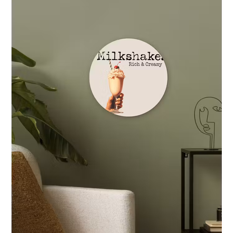 Milkshake - Kers - Rietje Wandcirkel kunststof plaat 5mm dik klein -sfeer3