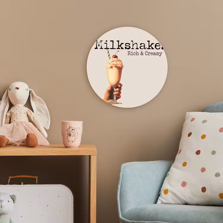 Milkshake - Kers - Rietje Wandcirkel kunststof plaat 5mm dik klein -tsfeer1_kind