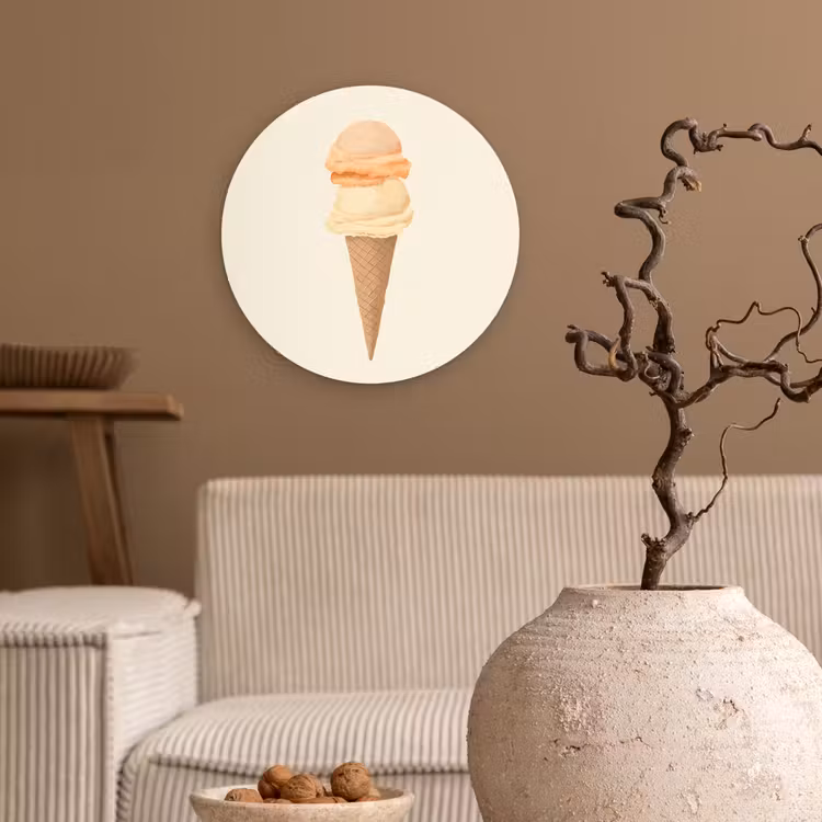 Minimalistisch - Schepijs - Hoorntje - Beige Wandcirkel kunststof plaat 5mm dik klein -sfeer1