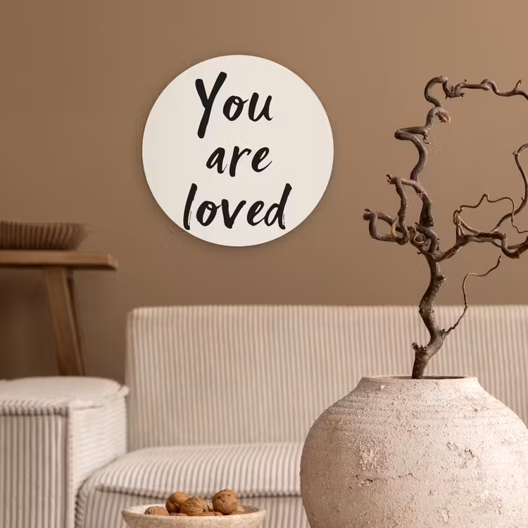 Minimalistisch - Beige - Love Wandcirkel kunststof plaat 5mm dik klein -sfeer1