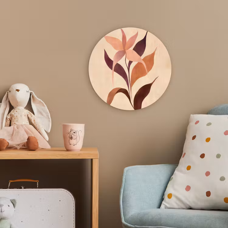 Minimalistisch - Bloem - Bladeren - Beige Wandcirkel kunststof plaat 5mm dik klein -tsfeer1_kind