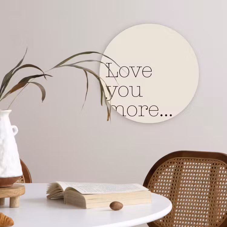 Minimalistisch - Love - Beige Wandcirkel kunststof plaat 5mm dik klein -sfeer4