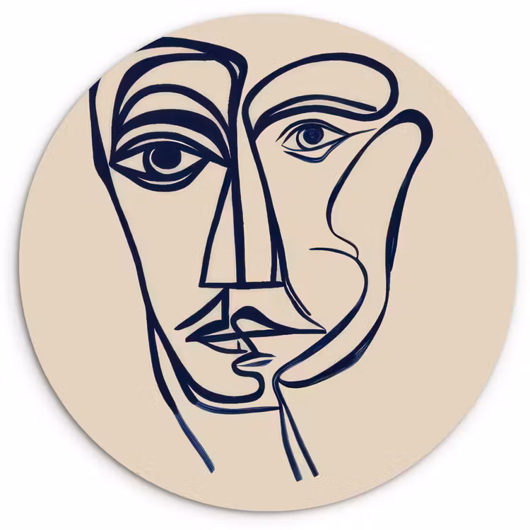 Minimalistisch - Lijnillustratie - Beige - Donkerblauw Wandcirkel kunststof plaat 5mm dik klein -3d