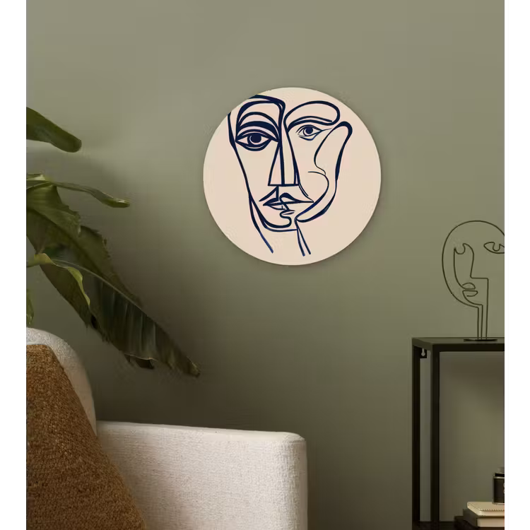 Minimalistisch - Lijnillustratie - Beige - Donkerblauw Wandcirkel kunststof plaat 5mm dik klein -sfeer3