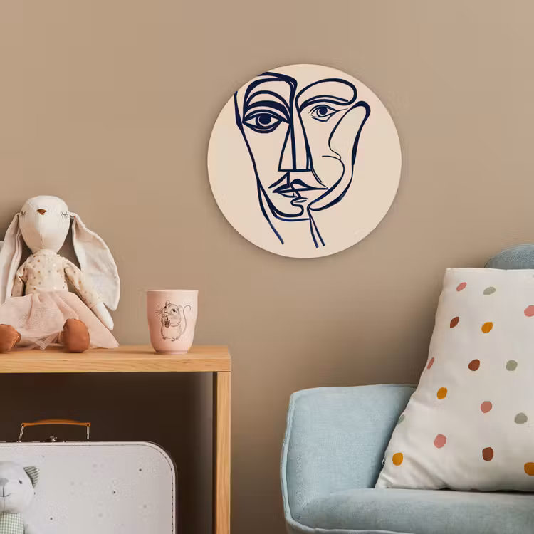 Minimalistisch - Lijnillustratie - Beige - Donkerblauw Wandcirkel kunststof plaat 5mm dik klein -tsfeer1_kind