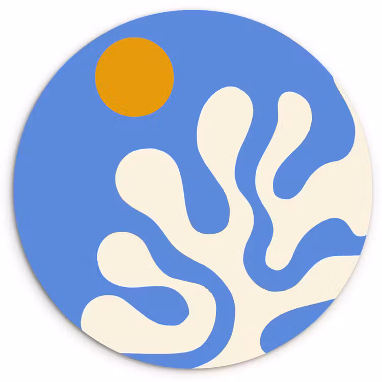 Minimalistisch - Organisch patroon - Blauw Wandcirkel kunststof plaat 5mm dik klein -3d