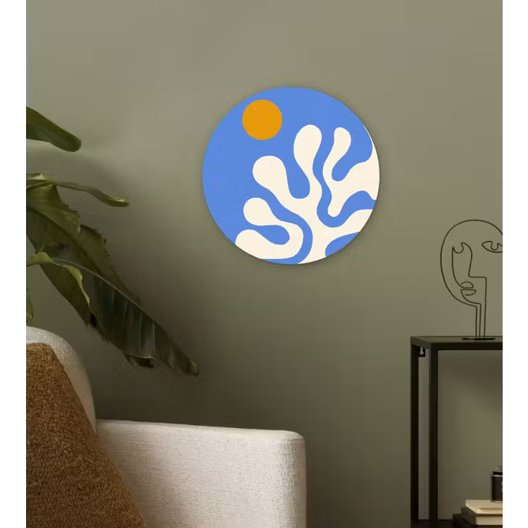 Minimalistisch - Organisch patroon - Blauw Wandcirkel kunststof plaat 5mm dik klein -sfeer3