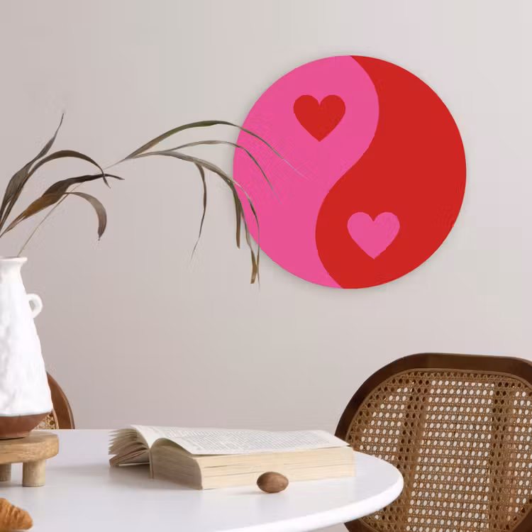 Minimalistisch - Rood - Roze - Hartjes Wandcirkel kunststof plaat 5mm dik klein -sfeer4
