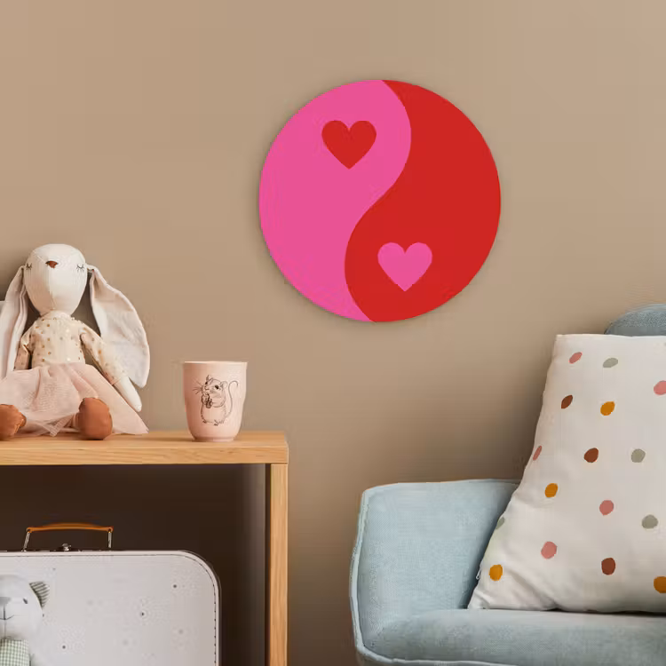 Minimalistisch - Rood - Roze - Hartjes Wandcirkel kunststof plaat 5mm dik klein -tsfeer1_kind