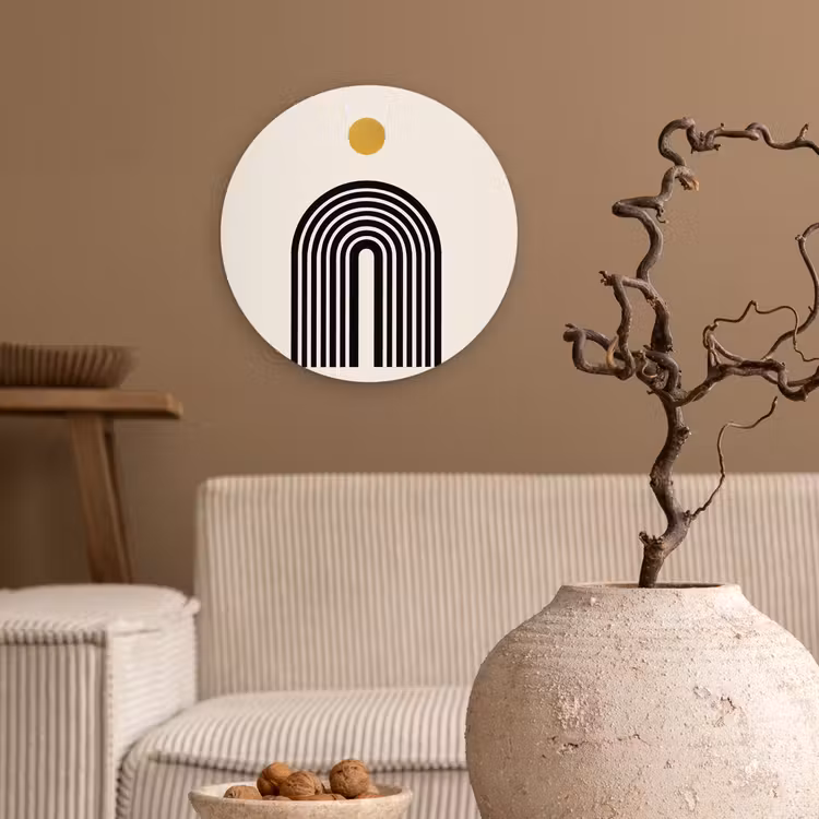 Minimalistisch - Zwarte boog - Gouden cirkel Wandcirkel kunststof plaat 5mm dik klein -sfeer1