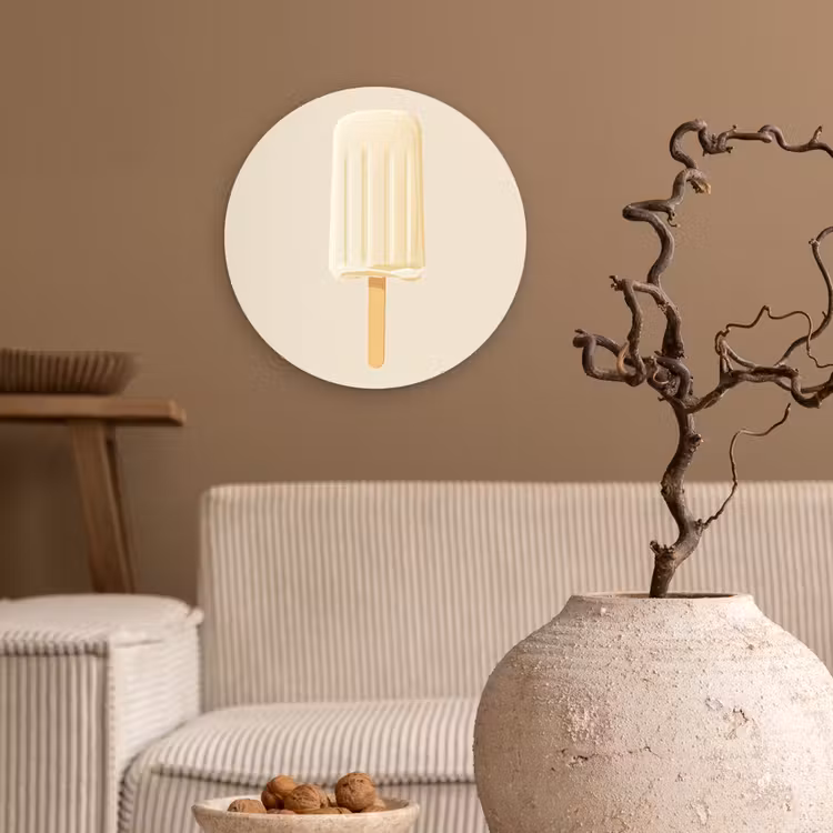 Minimalistisch - Waterijsje - Stokje - Beige Wandcirkel kunststof plaat 5mm dik klein -sfeer1