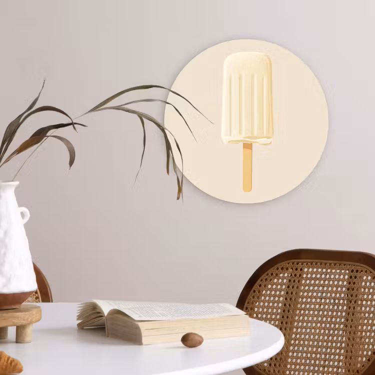 Minimalistisch - Waterijsje - Stokje - Beige Wandcirkel kunststof plaat 5mm dik klein -sfeer4