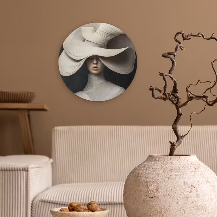 Modern - Vrouw - Hoed Wandcirkel kunststof plaat 5mm dik klein -sfeer1