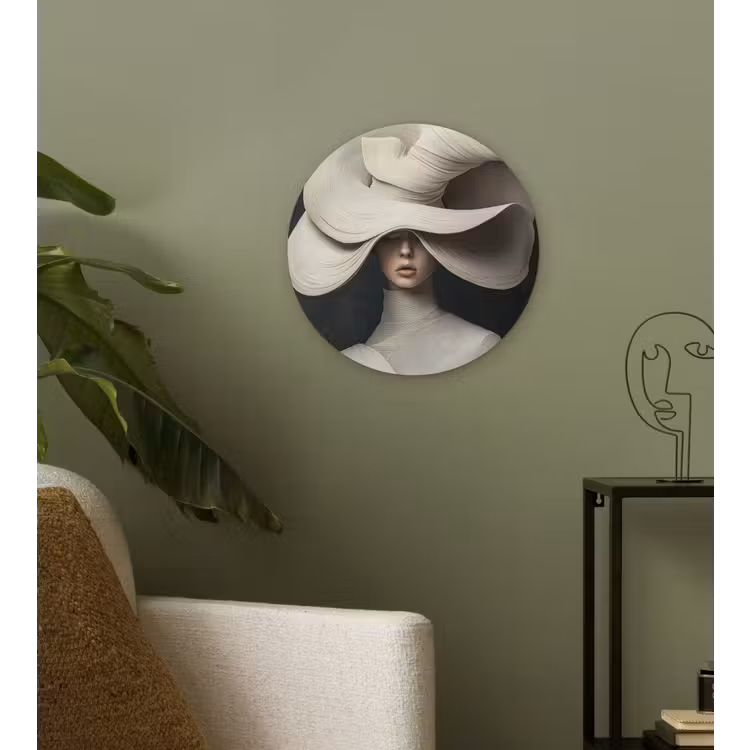 Modern - Vrouw - Hoed Wandcirkel kunststof plaat 5mm dik klein -sfeer3