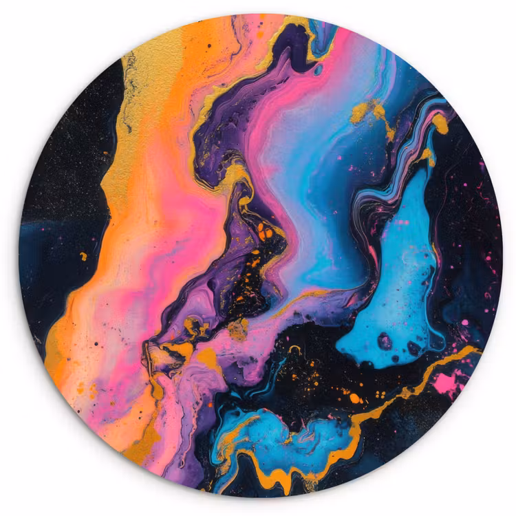 Modern - Marmer - Oranje Wandcirkel kunststof plaat 5mm dik klein -3d