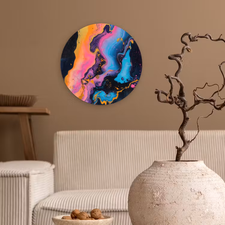 Modern - Marmer - Oranje Wandcirkel kunststof plaat 5mm dik klein -sfeer1