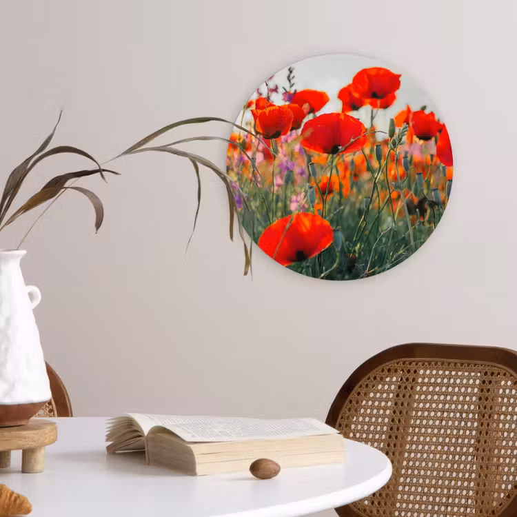 Klaproos - Bloemen - Rood - Paars - Weide Wandcirkel kunststof plaat 5mm dik klein -sfeer4