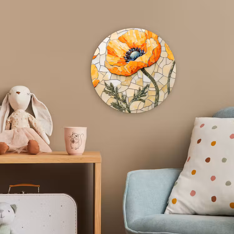 Klaprozen - Oranje - Mozaïek - Bladeren Wandcirkel kunststof plaat 5mm dik klein -tsfeer1_kind