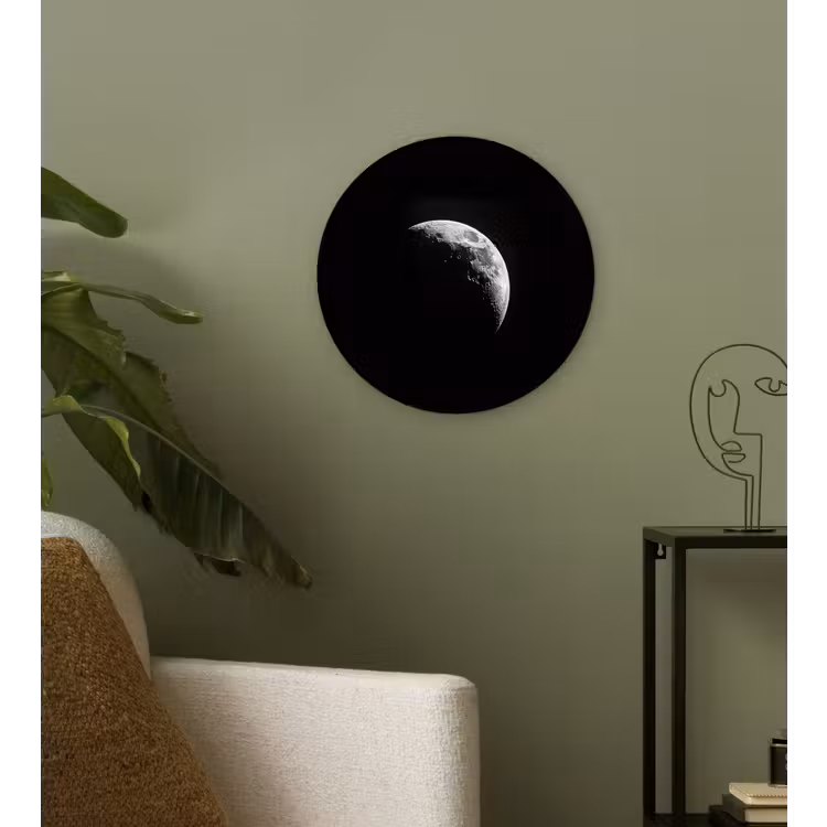 Maan - Hemel - Zwart - Schaduw Wandcirkel kunststof plaat 5mm dik klein -sfeer3
