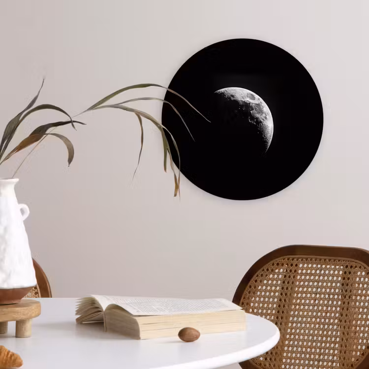Maan - Hemel - Zwart - Schaduw Wandcirkel kunststof plaat 5mm dik klein -sfeer4