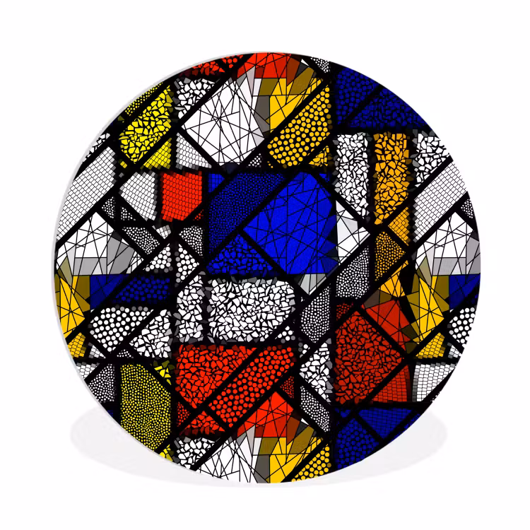 Mondriaan - Glas in lood - Oude Meesters - Kunstwerk - Abstract - Schilderij Wandcirkel kunststof plaat 5mm dik klein -3d