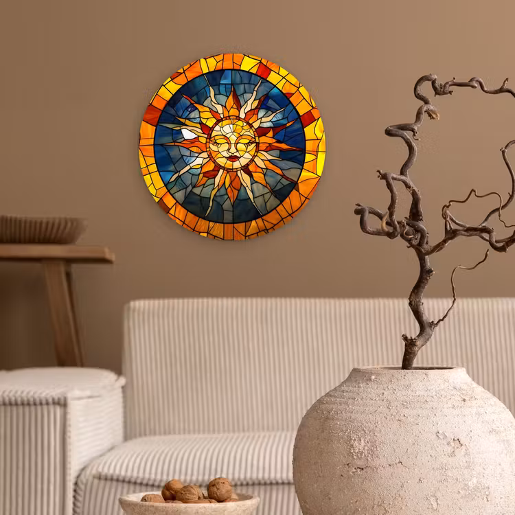 Mozaïek - Zon - Geel - Cirkel Wandcirkel kunststof plaat 5mm dik klein -sfeer1