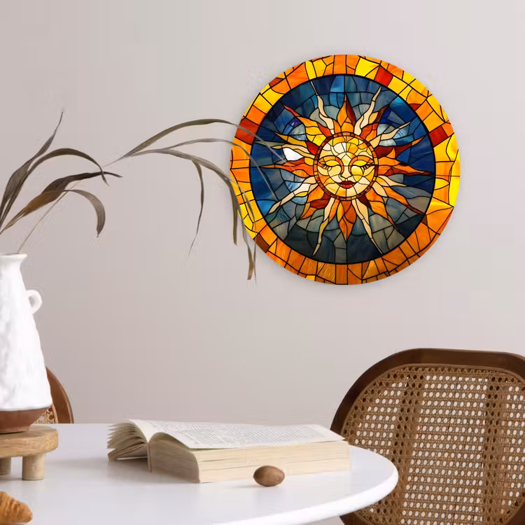 Mozaïek - Zon - Geel - Cirkel Wandcirkel kunststof plaat 5mm dik klein -sfeer4