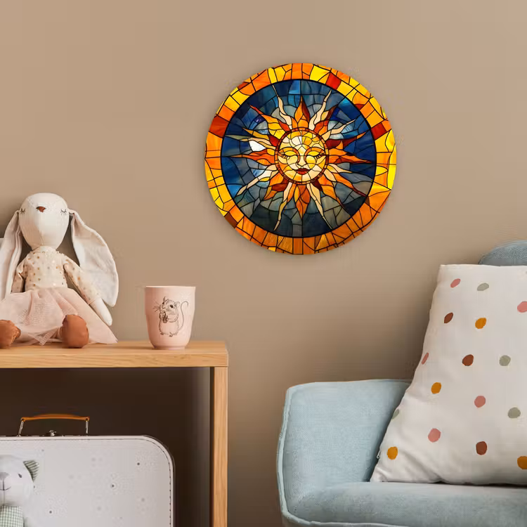 Mozaïek - Zon - Geel - Cirkel Wandcirkel kunststof plaat 5mm dik klein -tsfeer1_kind