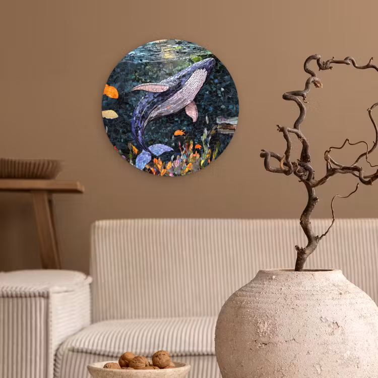 Mozaïek - Walvis - Koraal - Water Wandcirkel kunststof plaat 5mm dik klein -sfeer1