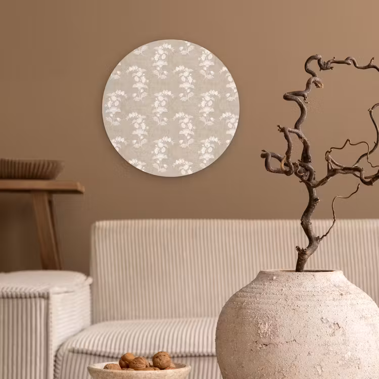 Motief - Beige - Linnen Wandcirkel kunststof plaat 5mm dik klein 188 -sfeer1