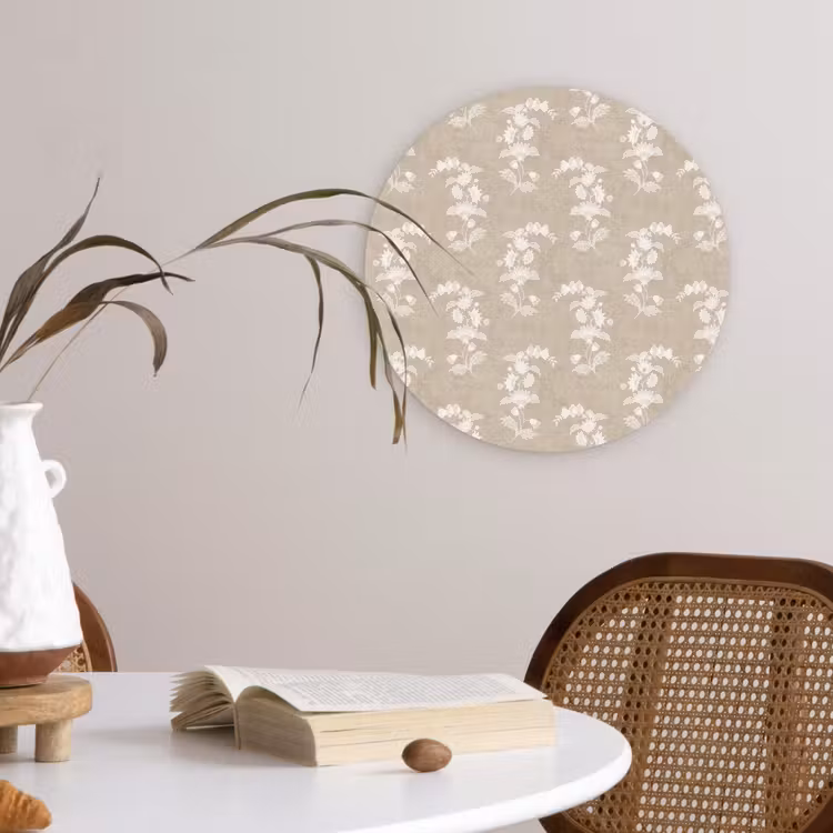 Motief - Beige - Linnen Wandcirkel kunststof plaat 5mm dik klein 188 -sfeer4