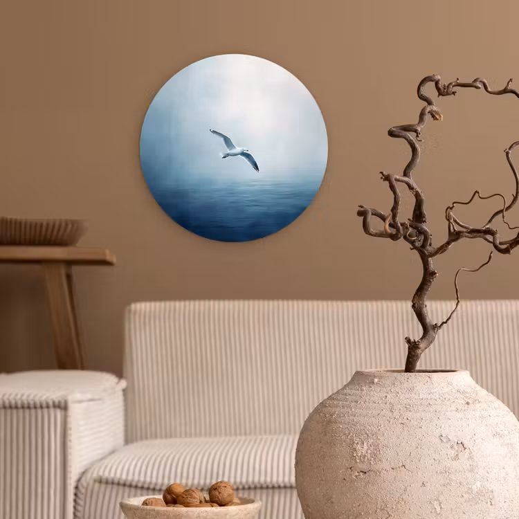 Meeuw - Wit - Zee - Mistig Wandcirkel kunststof plaat 5mm dik klein -sfeer1