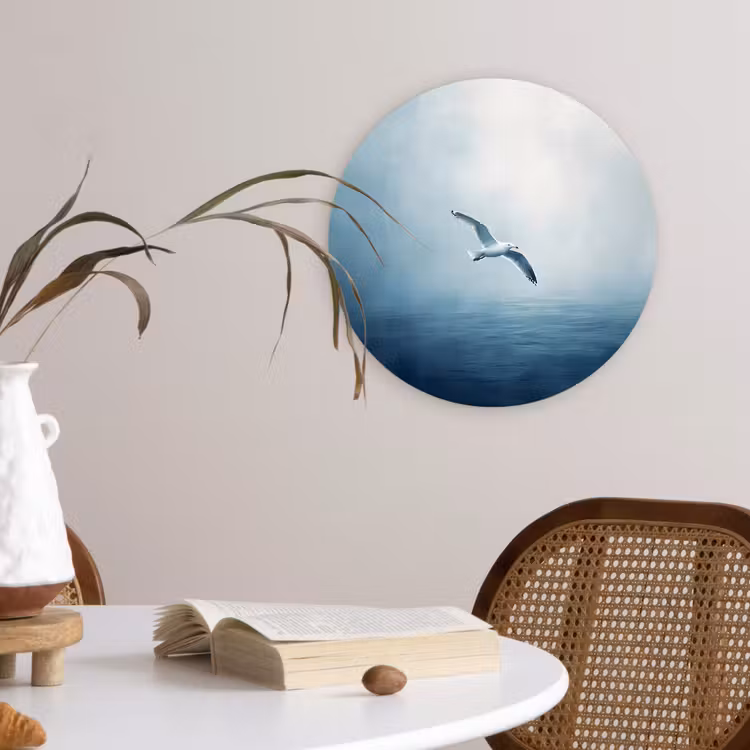 Meeuw - Wit - Zee - Mistig Wandcirkel kunststof plaat 5mm dik klein -sfeer4