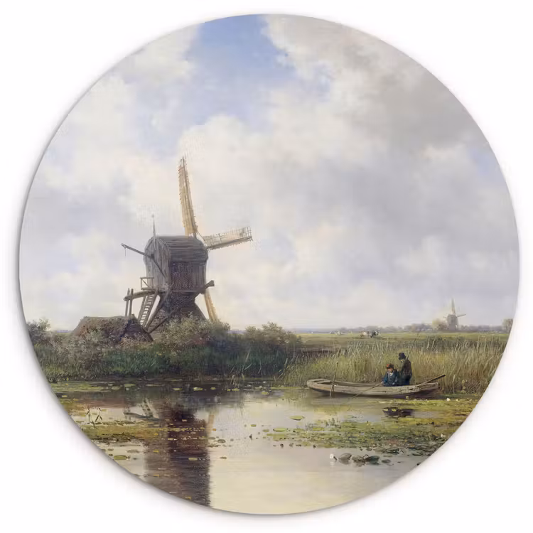 Molen - Willem Roelofs - Oude meesters - Kunst Wandcirkel kunststof plaat 5mm dik klein -3d