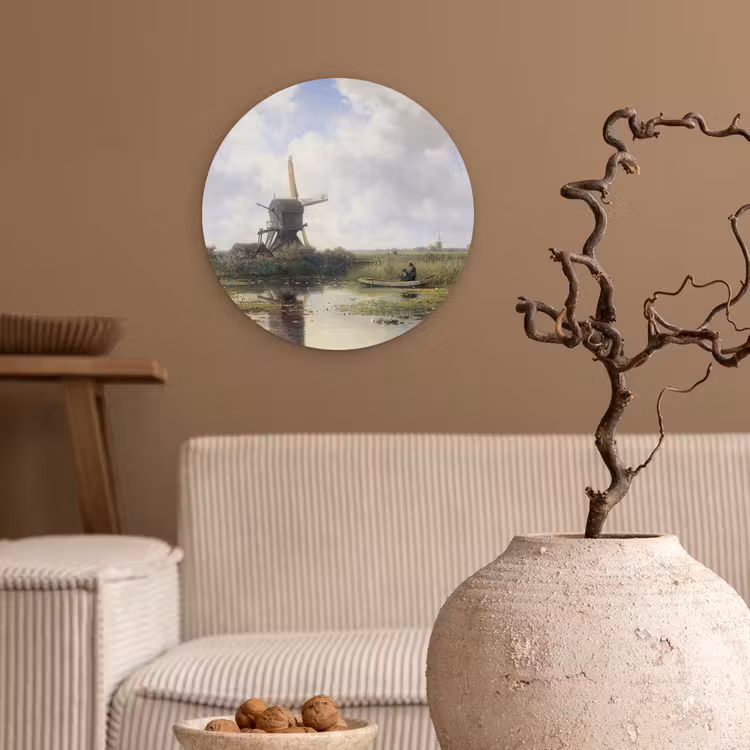 Molen - Willem Roelofs - Oude meesters - Kunst Wandcirkel kunststof plaat 5mm dik klein -sfeer1
