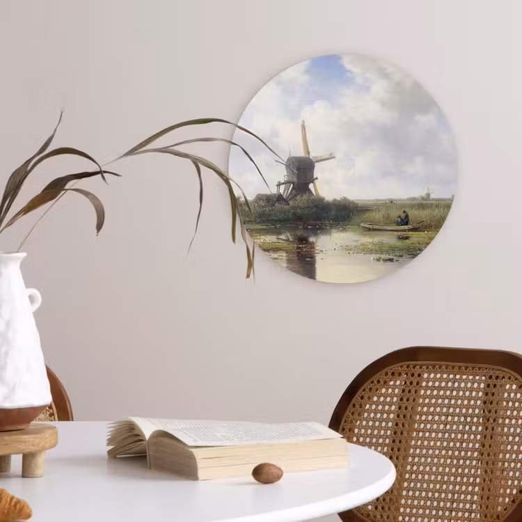 Molen - Willem Roelofs - Oude meesters - Kunst Wandcirkel kunststof plaat 5mm dik klein -sfeer4